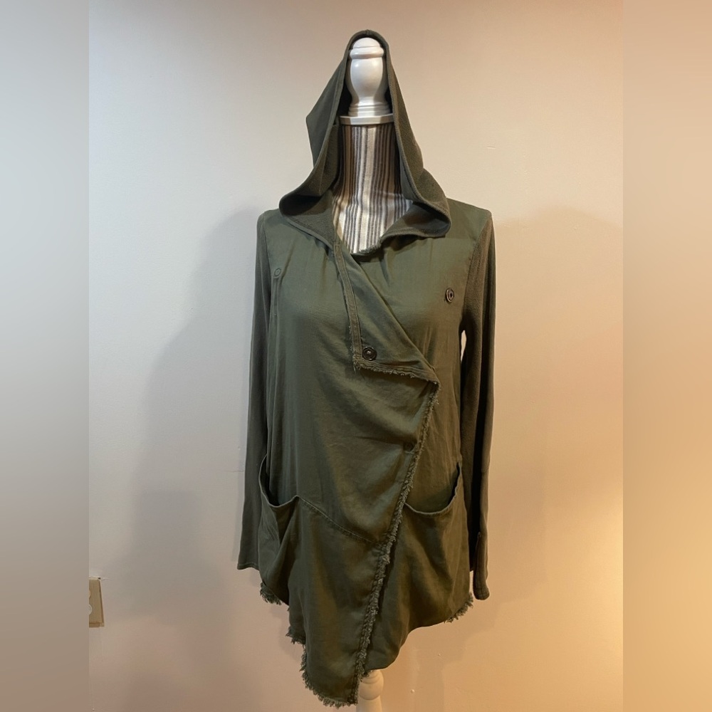 Free People Olive Green Hooded Wrap Jacket
